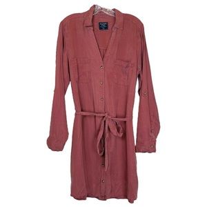 Abercrombie & Fitch Mauve Rust Coral Collared Shirt Dress Long Sleeve Lyocell XL